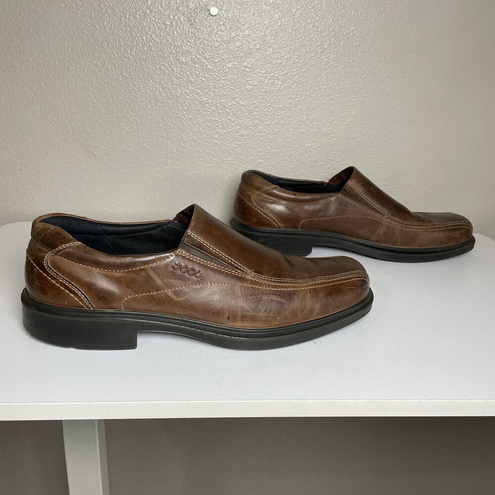 ECCO Men's Helsinki Bike Toe Slip-On Brown Leather Loafers Shoes Sz 12 EU 46